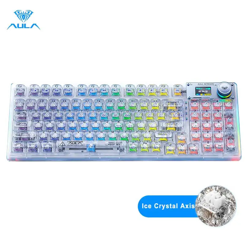 AULA F98PRO Wireless Mechanical Keyboard Transparent Keycaps RGB Backlit Custom 2.4G Hot Swappable Gaming Keyboard With Screem Ai-TechWorld   ai-techworld