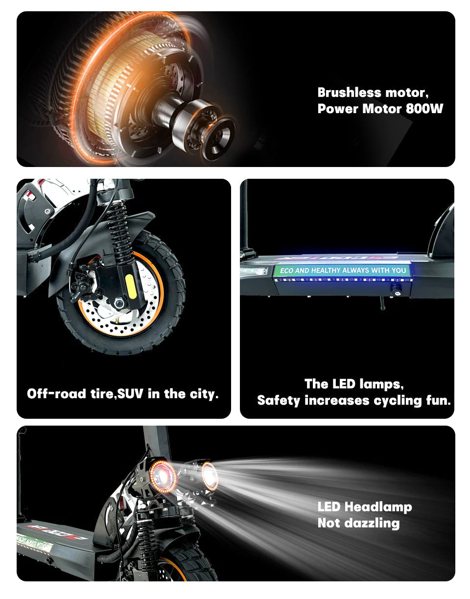 EU USA Warehouse Adult Electric Scooter 48v 13ah 16Ah Escooter Kick Scooter Lightweight Long Range 35-55km Scooters 800w Ai-TechWorld 