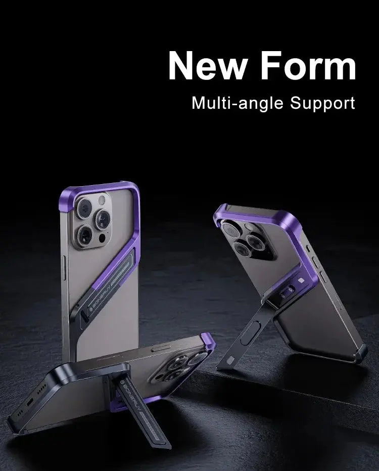 S-Shaped Metal Geometric Rimless Phone Case For iPhone 14 15 16 Pro Max 16ProMax Aluminum Alloy Hidden Stand Bracket Cover Funda Ai-TechWorld 