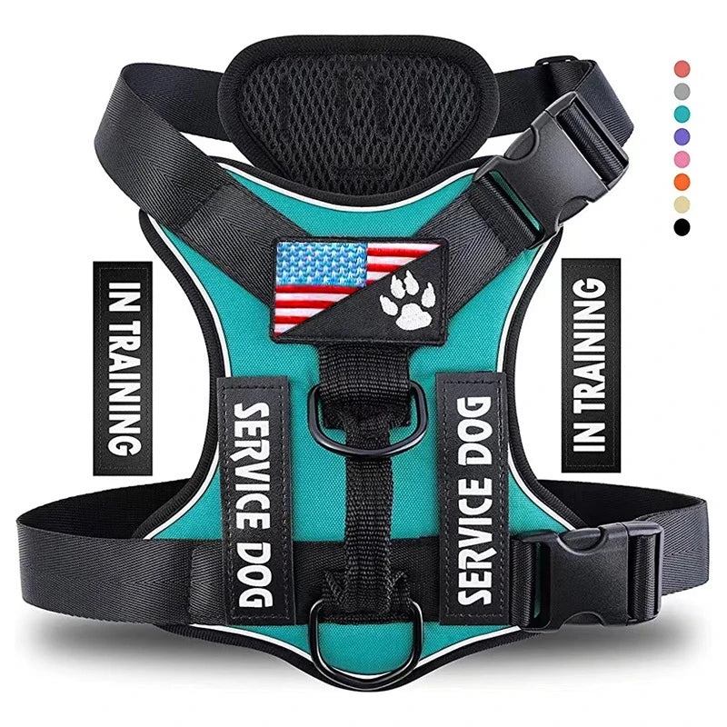 Service Dog Harness, Reflective Dog Vest Harness with 5 PCS Patches, Adjustable Soft Oxford Pet Harness, Inner Layer Mesh, Easy Ai-TechWorld 