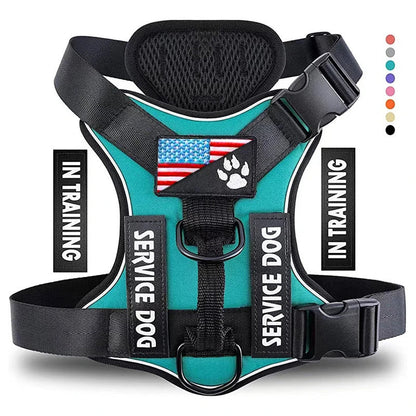 Service Dog Harness, Reflective Dog Vest Harness with 5 PCS Patches, Adjustable Soft Oxford Pet Harness, Inner Layer Mesh, Easy Ai-TechWorld 
