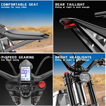 Four-Piston Hydraulic Brake Electric Dirt Bike 6000W Electric Motor 60V/30Ah 50MPH/7 Speed Off Road E-Bicycle Full Suspension Ai-TechWorld 