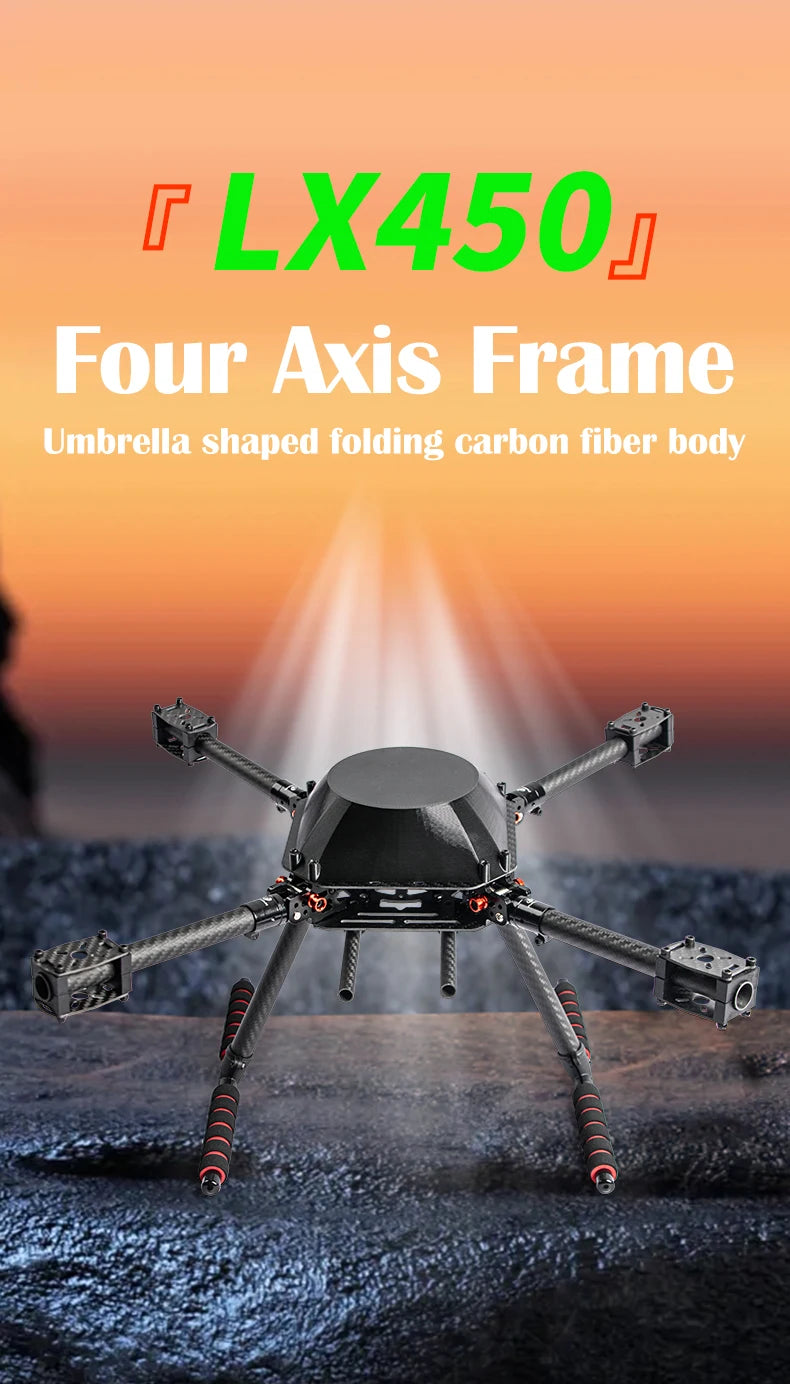 LX450 450mm full Carbon fiber Quadcopter Frame Umbrella shaped folding FPV Quad with Carbon Fiber Landing Skid F450 drone frame Ai-TechWorld 