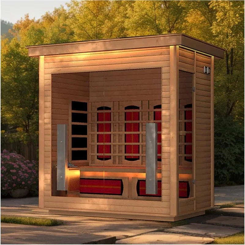 3-4 Person Hybrid Sauna Room, Indoor Outdoor Hemlock Wood Spa with WiFi Control, Infrared and Steam Dual Heating Ai-TechWorld 