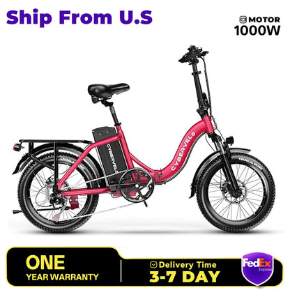 1000W Folding Electric Bike,48V 20.8AH Removable Battery EBike,30+MPH,80 Miles Max Range Electric Bike for Adults, 20" Fat Tire Ai-TechWorld 