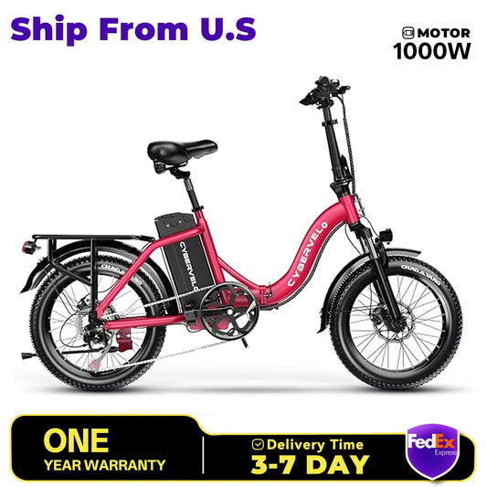 1000W Folding Electric Bike,48V 20.8AH Removable Battery EBike,30+MPH,80 Miles Max Range Electric Bike for Adults, 20" Fat Tire Ai-TechWorld 