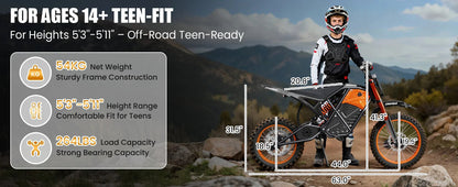 Electric Dirt Bike for Adults, 48V 3000W Peak Power Electric Motorcycle with 14"/12" Fat Tire, 37.5MPH Mountain Off-Road Ebike Ai-TechWorld 