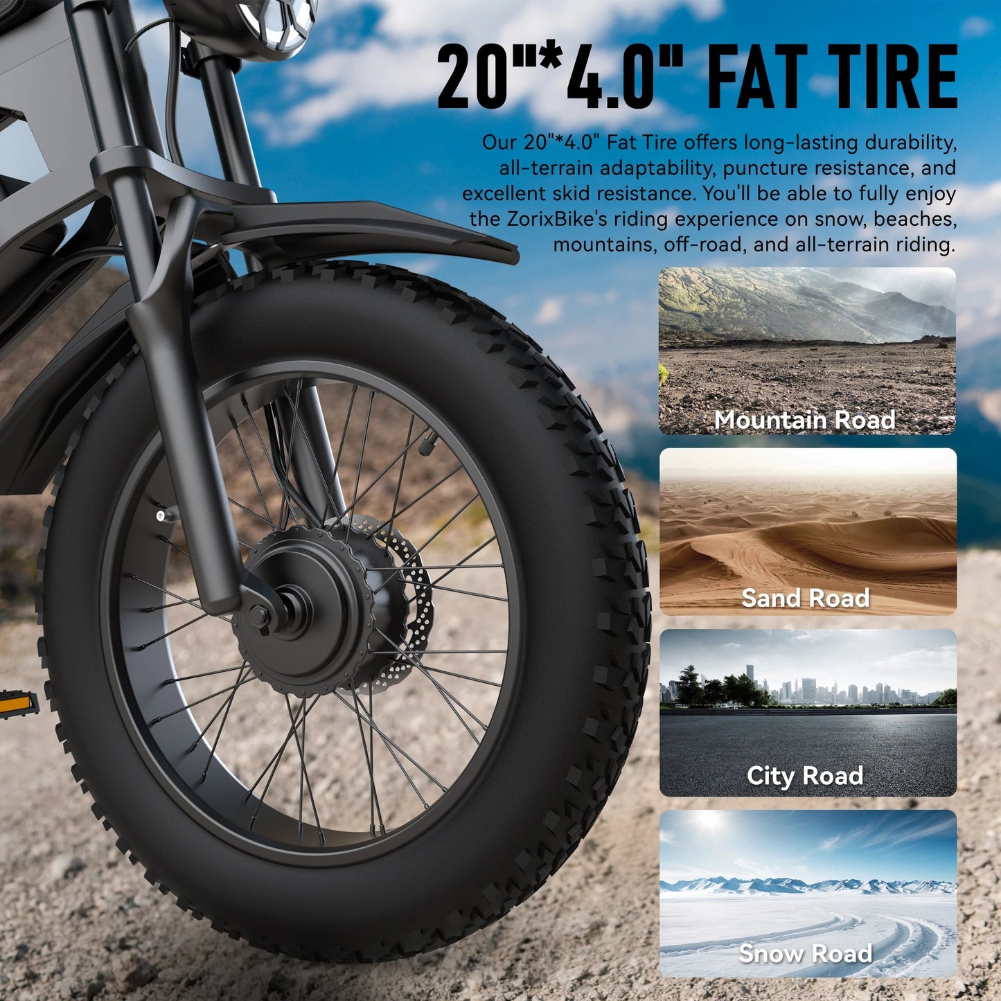 ZorixBike R8 Pro Electric Off-Road Bike 20x4" 3000W 35Mph 80Mile 48V 23Ah,7 Speed Wide Tire All Terrain E-Bike For Adult Ai-TechWorld 