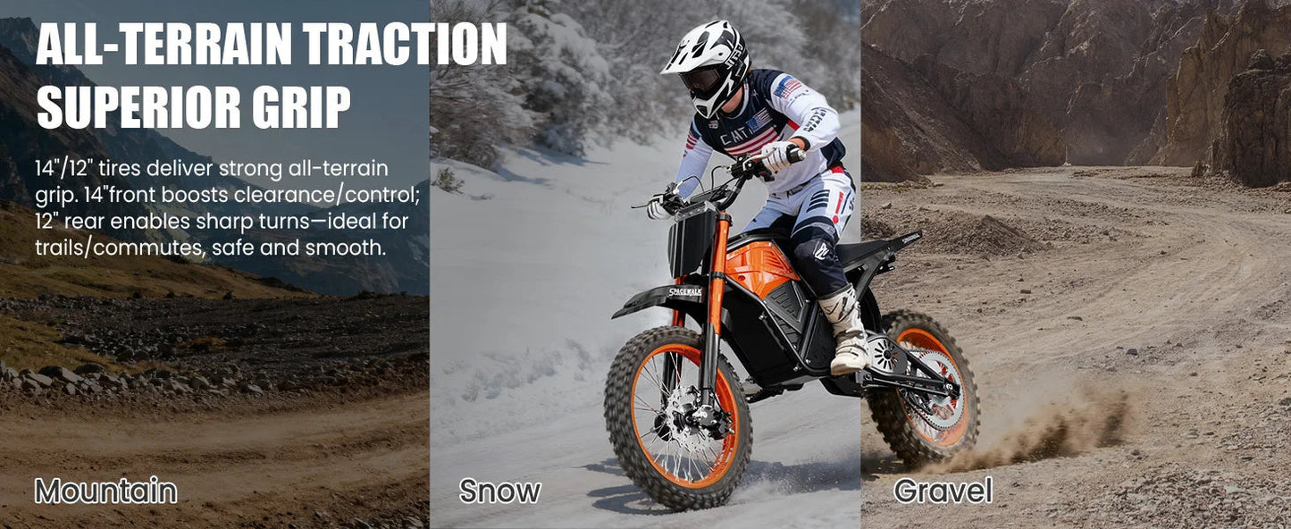 Electric Dirt Bike for Adults, 48V 3000W Peak Power Electric Motorcycle with 14"/12" Fat Tire, 37.5MPH Mountain Off-Road Ebike Ai-TechWorld 