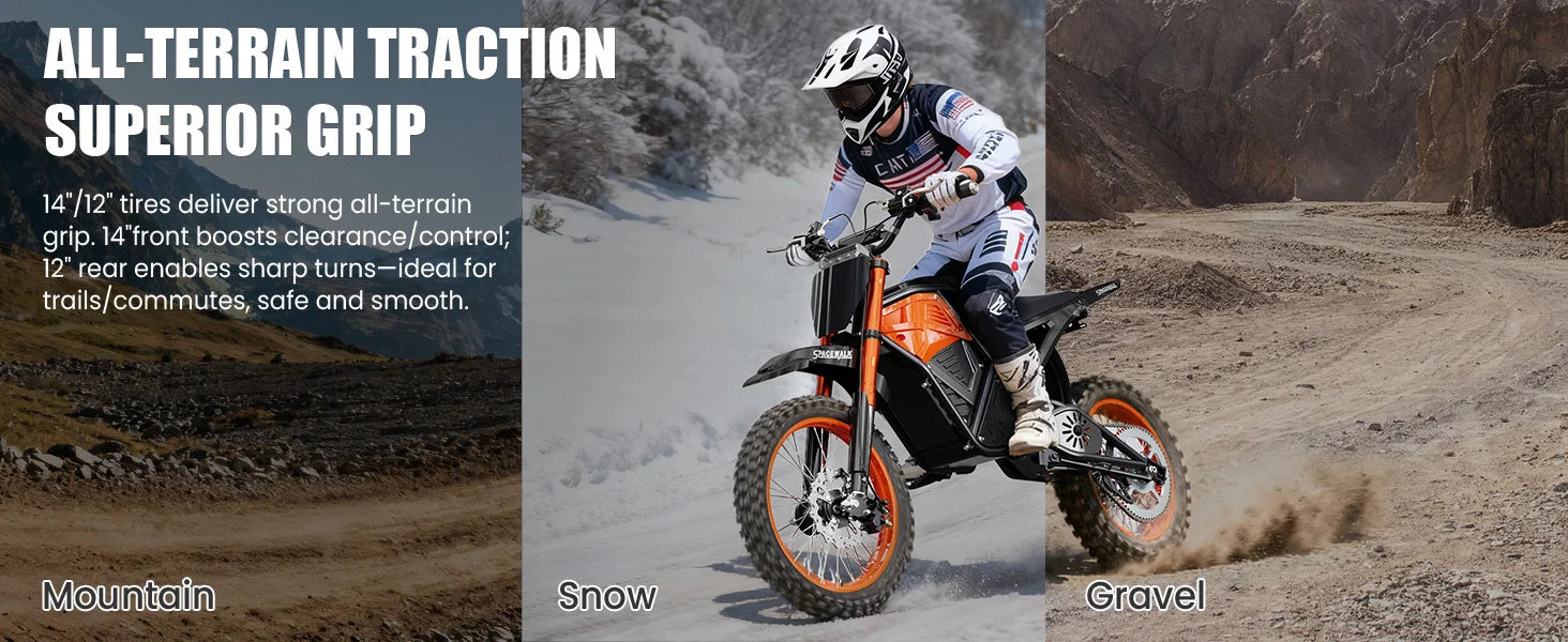 Electric Dirt Bike for Adults, 48V 3000W Peak Power Electric Motorcycle with 14"/12" Fat Tire, 37.5MPH Mountain Off-Road Ebike Ai-TechWorld 