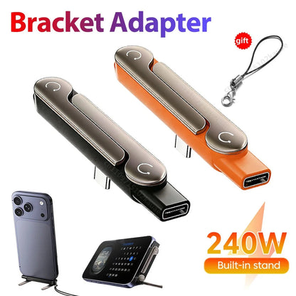 1/2/3PCS Type C Phone Charging Bracket Adapter 240W Fast Charging OTG Type-C Male to USB-C Female Converter With foldable Holder Ai-TechWorld   ai-techworld