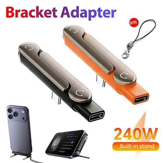 1/2/3PCS Type C Phone Charging Bracket Adapter 240W Fast Charging OTG Type-C Male to USB-C Female Converter With foldable Holder Ai-TechWorld   ai-techworld