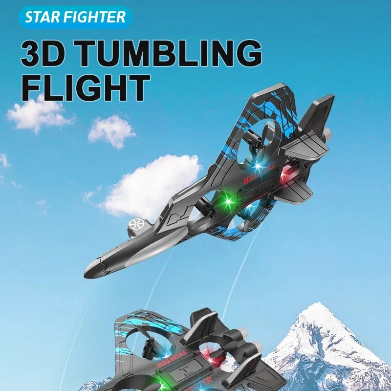 2.4G remote control fighter electric foam glider stunt tumbling UAV hovering helicopter with LED colorful lights aircraft model Ai-TechWorld 