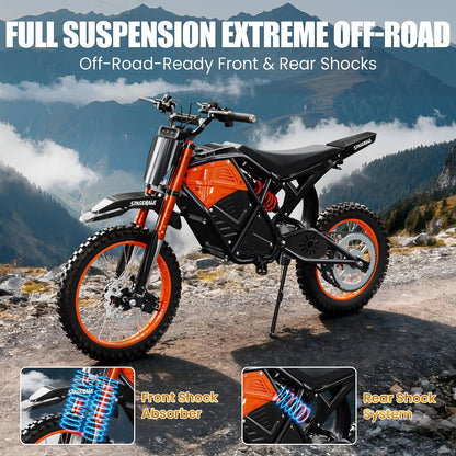 Electric Dirt Bike for Adults, 48V 3000W Peak Power Electric Motorcycle with 14"/12" Fat Tire, 37.5MPH Mountain Off-Road Ebike Ai-TechWorld 