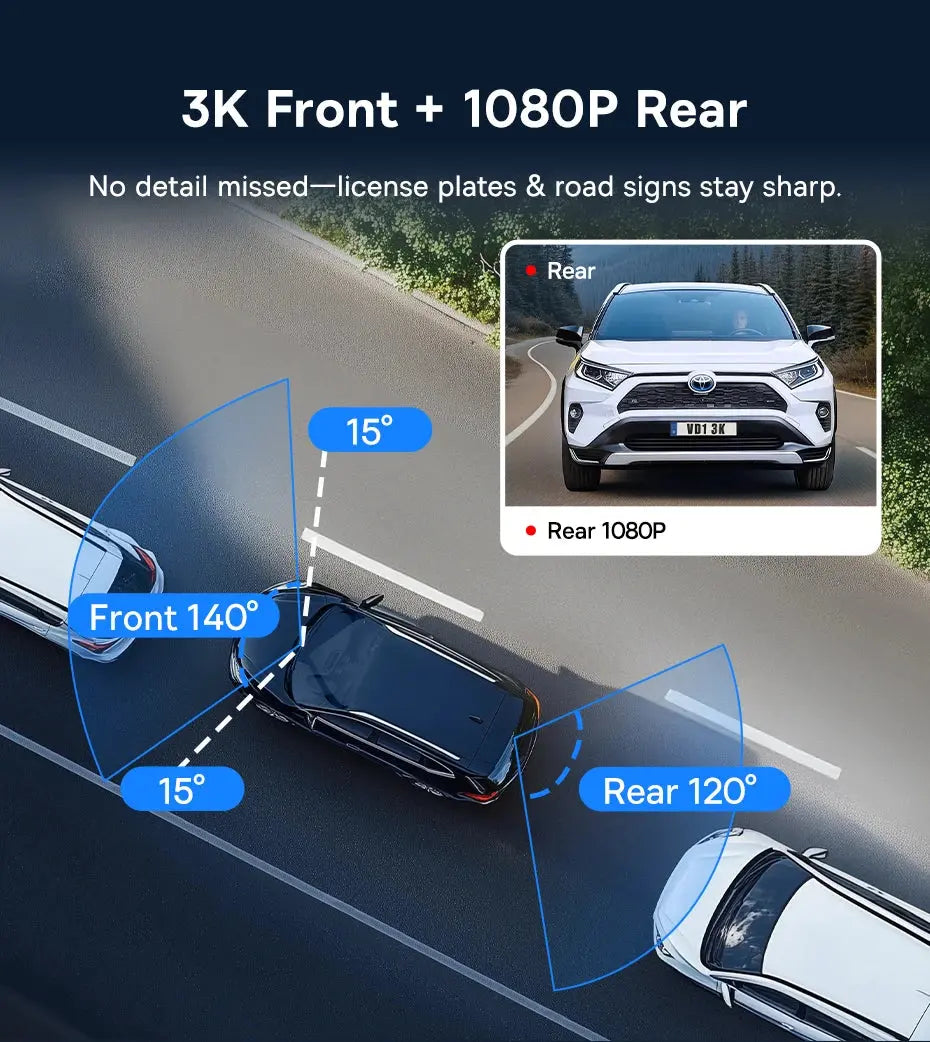 Baseus 3K Dash Cam VD1 Front and Rear Cam HD Built-in GPS Galileo Supercapacitor Car DVR Car Camera Recorder Support 24H Parking Ai-TechWorld 