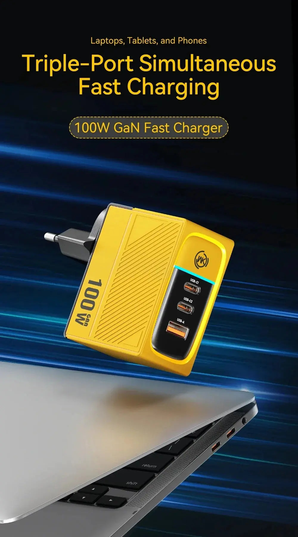 WEKOME GaN 100W Charger High Speed Fast Charging Type C Charger for Xiaomi 13 Samsung s23 ultra iPhone 15 pro max Macbook Pro Ai-TechWorld 