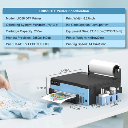 A4 DTF Printer Machine For Epson XP600 Printhead Direct to Film Transfer Machine For Dark/Light T-Shirts Fabrics Hats Leather Ai-TechWorld   ai-techworld