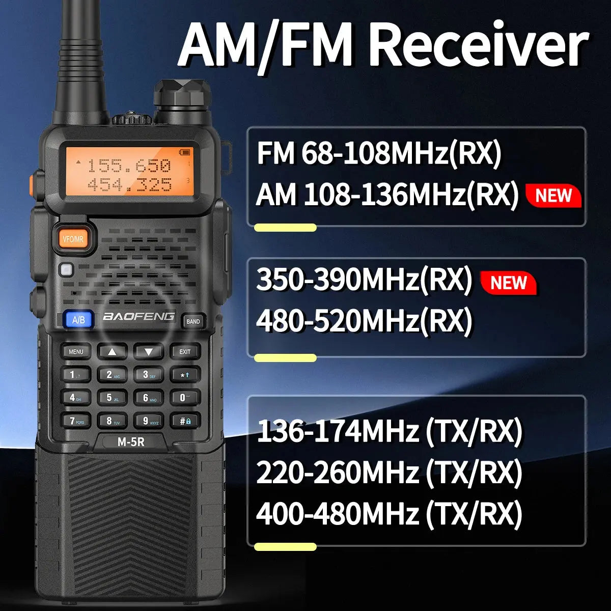 2X BAOFENG M-5R 8W Walkie Talkie 3800mAh Battery Multi Band AM Type-C USB Copy Upgraded UV-5R UV5R Long Range Two Way Ham Radio Ai-TechWorld 