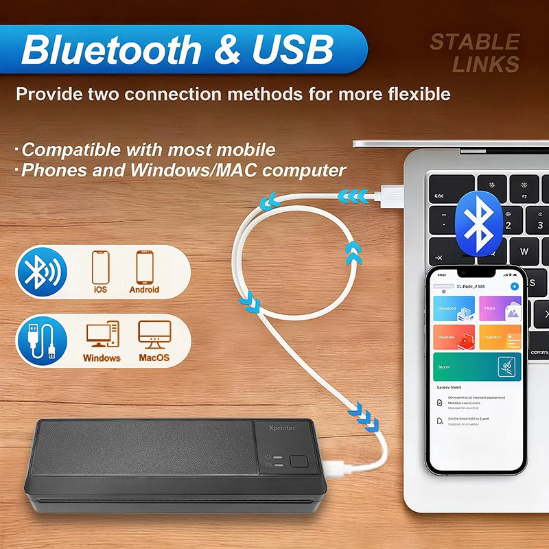 Portable Printers Wireless Bluetooth Thermal Printer Supports 8.5" X 11" Letter, Inkless Printer Compatible with Phone Laptop Ai-TechWorld 