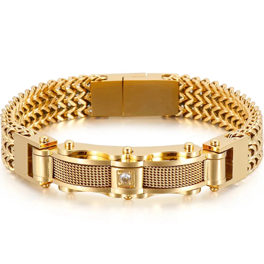 Luxury Bracelet for Men Gold 12MM Wide Stainless Steel Square Wrist Bracelets Ai-TechWorld 