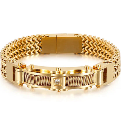 Luxury Bracelet for Men Gold 12MM Wide Stainless Steel Square Wrist Bracelets Ai-TechWorld 