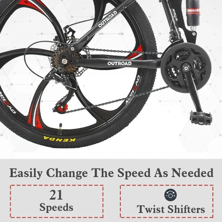 26 Inch Folding Mountain Bike with High Carbon Steel 21 Speed City Bike with Dual Suspension Folding Bicycle for Adults Men and Ai-TechWorld 