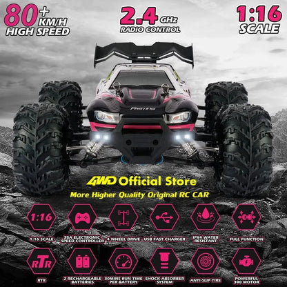 4WD Remote Control Car Off Road 4x4 RC High Speed Buggy Truck Super Brushless 50 or 80KM/H Fast Drift Racing Toy Kids Adults Ai-TechWorld 