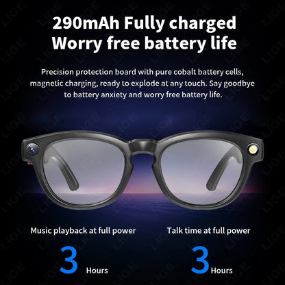 LIGE 4K 800W HD Camera Smart Glasses Recording Videos 290mAh AI Photo Recognition Chat Translation Bluetooth Photochromic Lenses Ai-TechWorld 