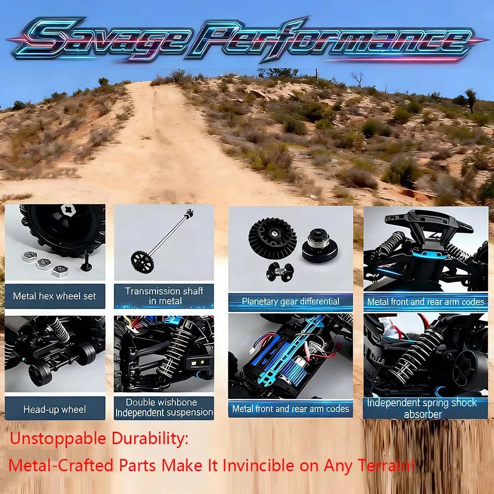 1:16 4WD 70+KM/H High Speed RC Car with Box All Terrain Application 2.4G Remote Control Car with LED Dirt Bike Toys for Children Ai-TechWorld 