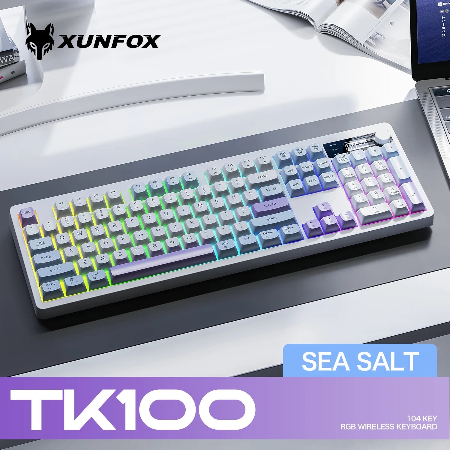 Xunfox TK100 Bluetooth wireless dual-mode keyboard desktop laptop office E-Sports gaming RGB light effect charging robot feel Ai-TechWorld   ai-techworld
