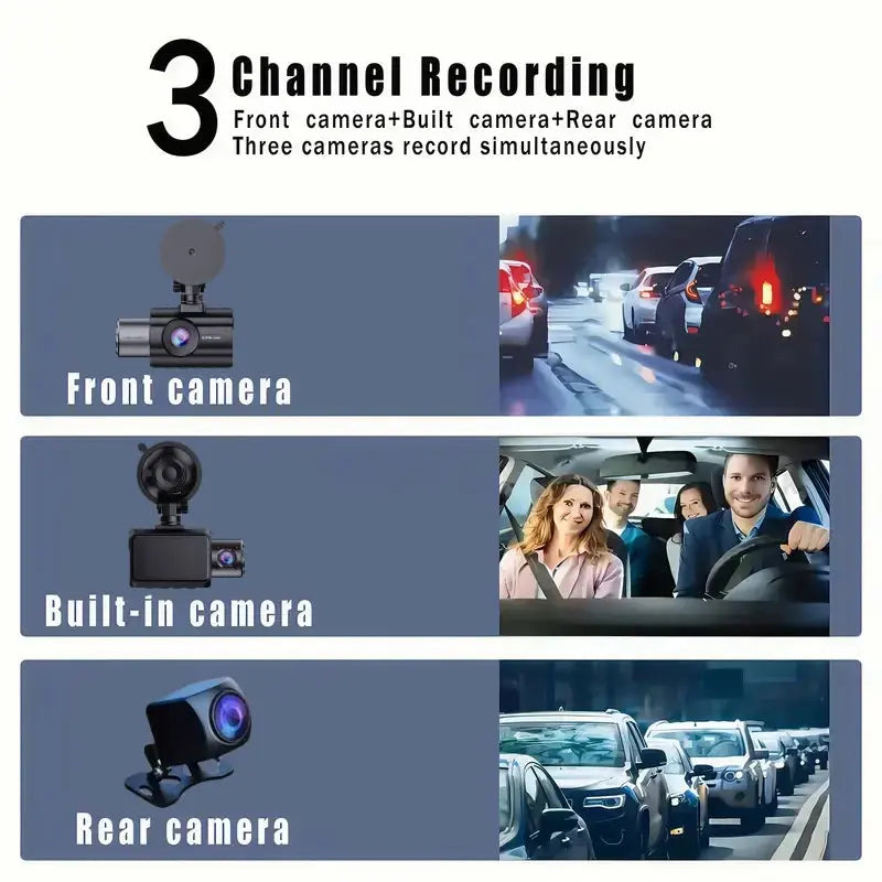 4K 3 Channel Dash Cam with 2" IPS Screen, IR Night Vision, Parking Monitor Ai-TechWorld 