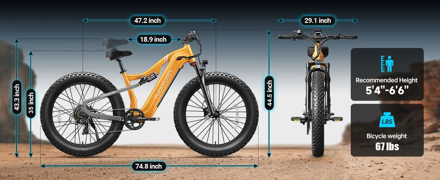 PUCKIPUPPY Labrador pro Electric Bike 1350W Peak 48V 20AH Battery Ebike 26" Fat Tire Electric Mountain Bike 2-Year Warranty Ai-TechWorld 