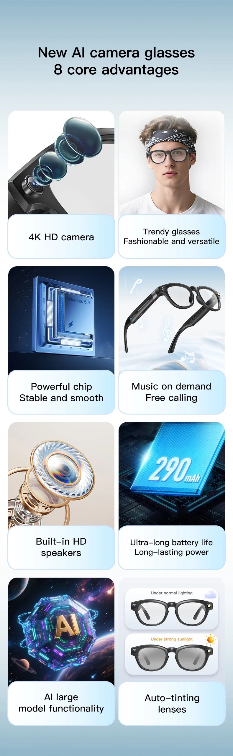 LIGE 4K 800W HD Camera Smart Glasses Recording Videos 290mAh AI Photo Recognition Chat Translation Bluetooth Photochromic Lenses Ai-TechWorld 