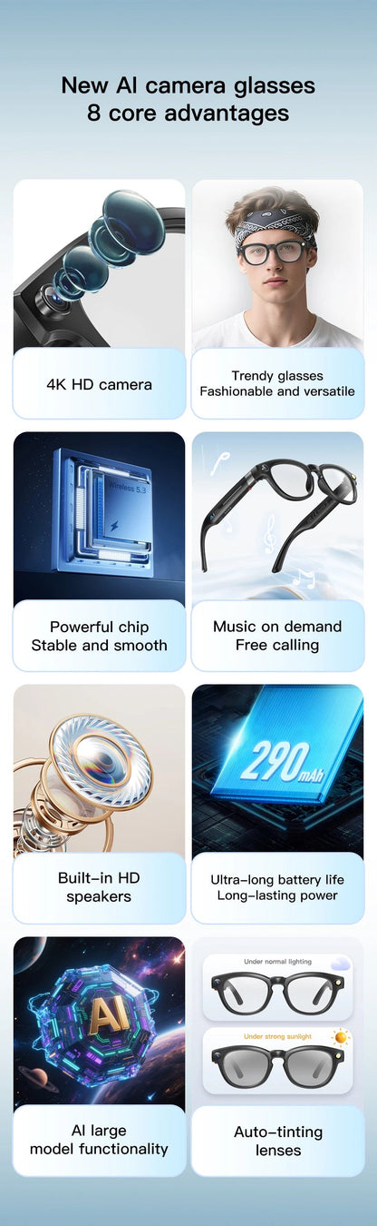LIGE 4K 800W HD Camera Smart Glasses Recording Videos 290mAh AI Photo Recognition Chat Translation Bluetooth Photochromic Lenses Ai-TechWorld 