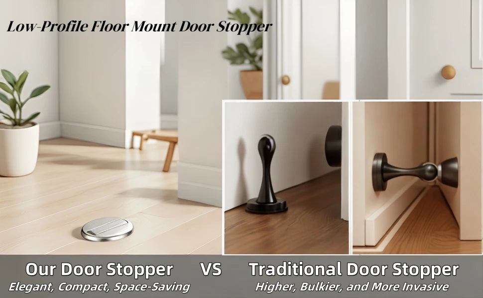 Adjustable Stainless Steel Door Stop Punch-free Strong Magnetic Anti-collision Door Stopper Invisible Bathroom Floor Door Stop Ai-TechWorld 
