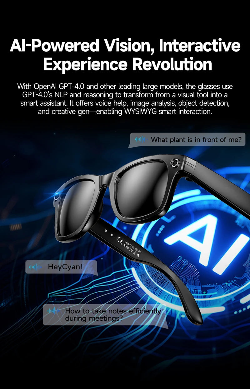 Xiaomi 800W Pixel Smart Glasses With AI Camera Recognition Video Recording Bluetooth Calling Music Playback Glasses For Gifts Ai-TechWorld 