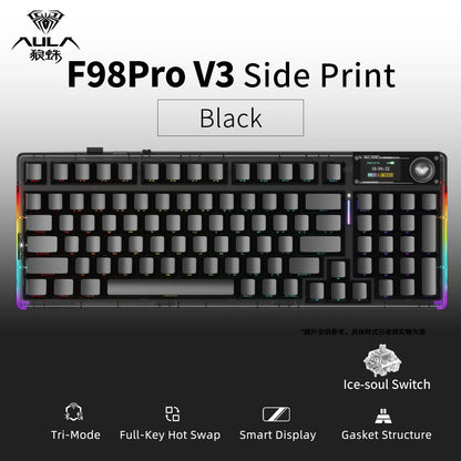 AULA F98 Pro V3 Mechanical Keyboard Custom RGB Backlight Wireless Bluetooth Gaming Keyboard With Screen and Knob Ai-TechWorld   ai-techworld