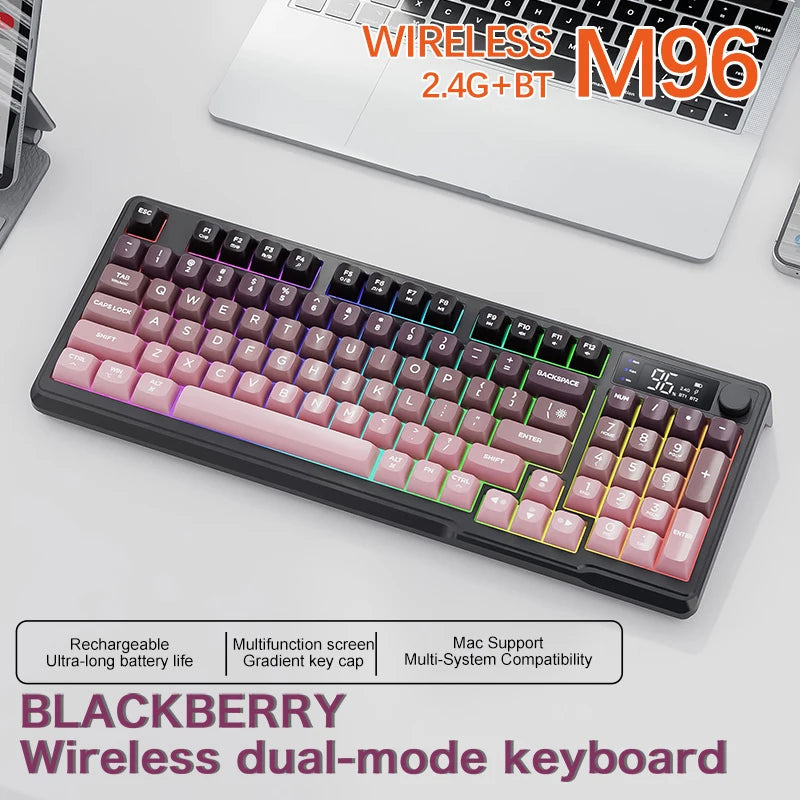 M96 Bluetooth Keyboard Wireless FREEWOLF Screen Gaming Keyboard,Electronic Screen, Multi-Device Connection,Ergonomics Gaming Ai-TechWorld   ai-techworld