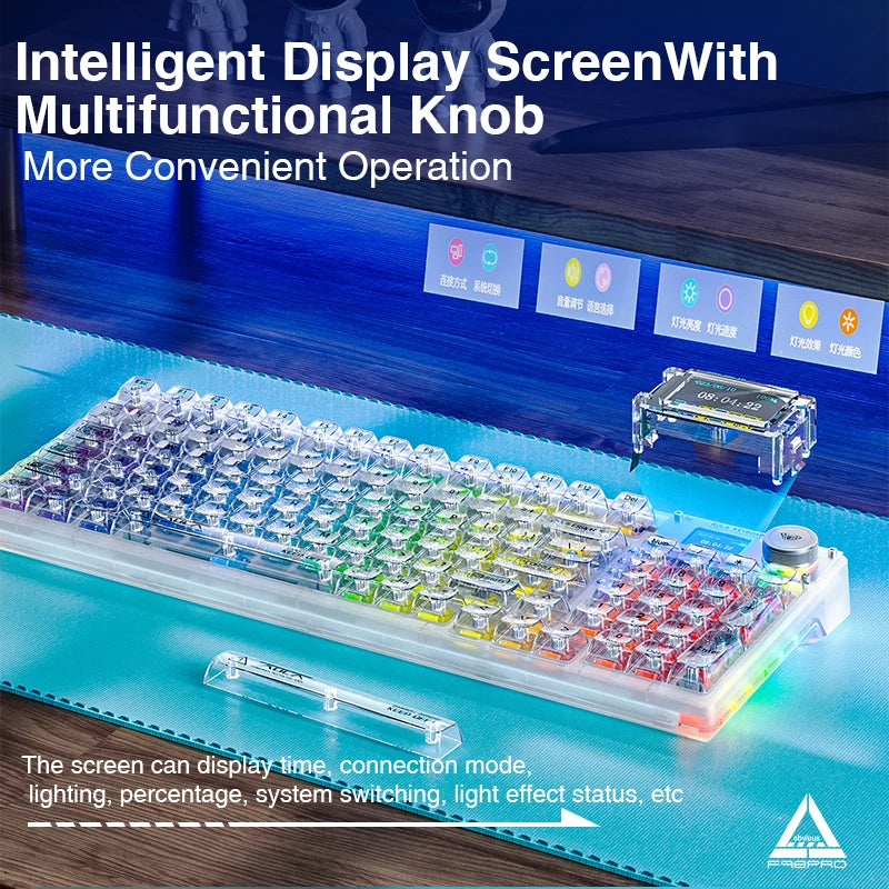 AULA F98PRO Wireless Mechanical Keyboard Transparent Keycaps RGB Backlit Custom 2.4G Hot Swappable Gaming Keyboard With Screem Ai-TechWorld   ai-techworld