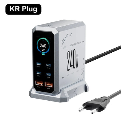 240W GaN Charger 6-IN-1 140W PD3.1 PPS USB Type C Digital Display Fast Charging Station for iPhone 16 15 MacBook Laptops Samsung Ai-TechWorld 