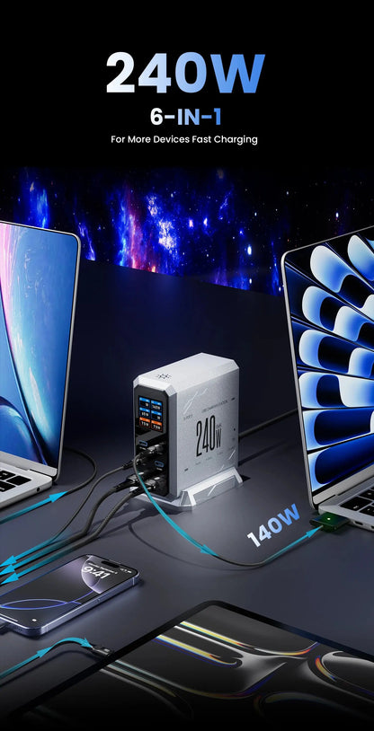 240W GaN Charger PD3.1 140W USB Type C 6 Ports PPS PD Desktop Fast Charging Station for MacBook Laptops Tablet iPhone Samsung Ai-TechWorld 