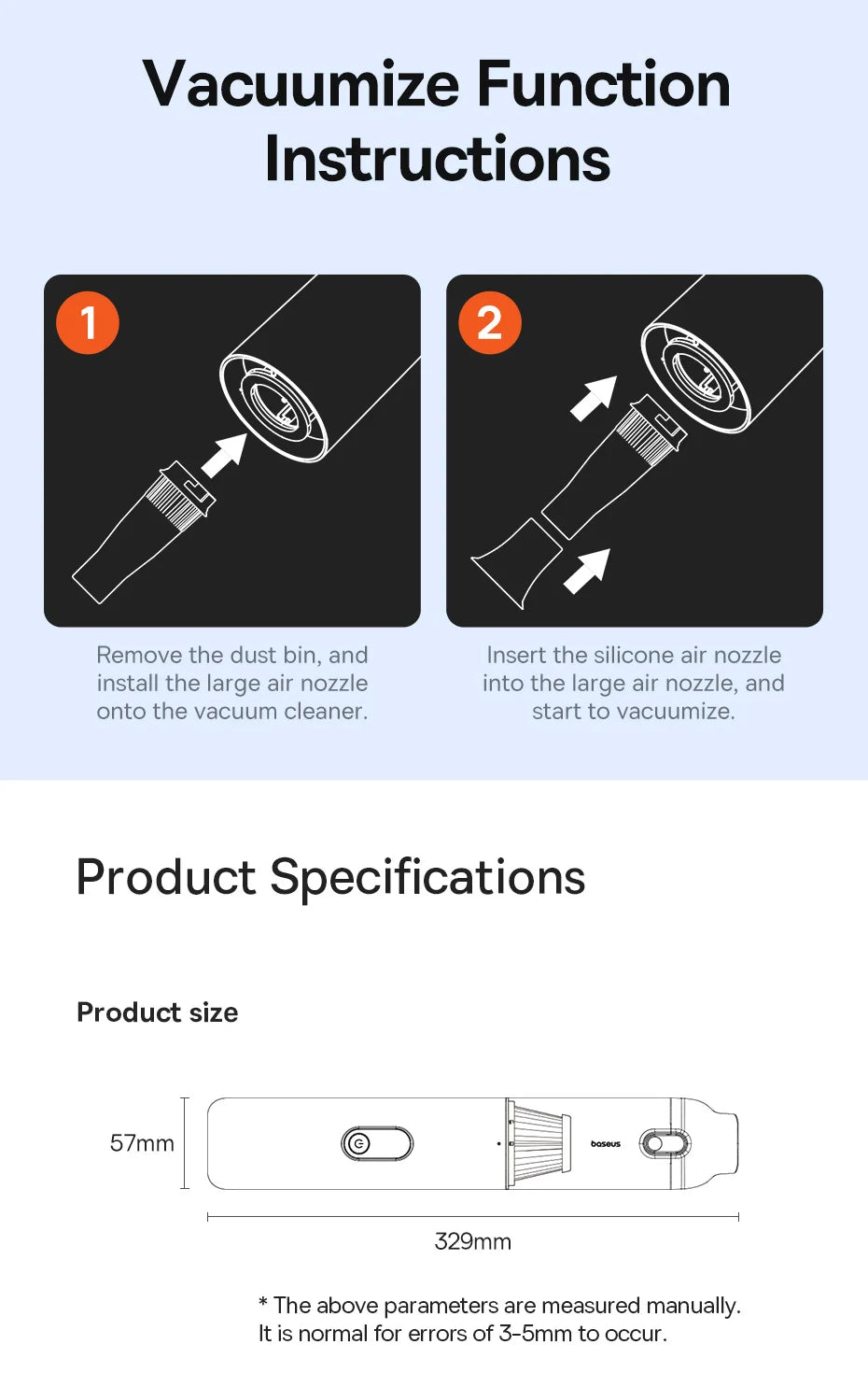 Baseus A5 Air Car Vacuum Cleaner 2-in-1 Powerful Wireless Cleaner Strong Suction Handheld Car Cleaning Portable Home Appliance Ai-TechWorld 