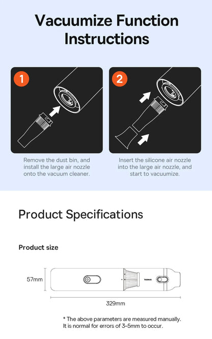 Baseus A5 Air Car Vacuum Cleaner 2-in-1 Powerful Wireless Cleaner Strong Suction Handheld Car Cleaning Portable Home Appliance Ai-TechWorld 