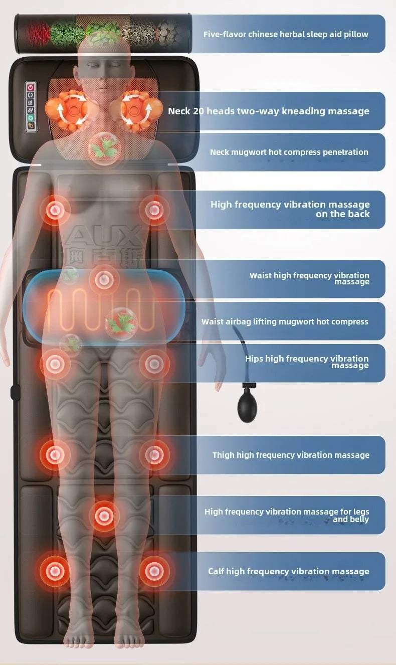 Multifunctional Lumbar Traction Massage Mattress Cushion Full Body Electric Shoulder Neck Waist Back Vibrations Removable Gift Ai-TechWorld 