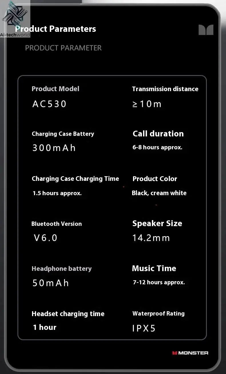 Sales MONSTER AC530 Wireless Bluetooth Earphones Noise-Canceling Wireless Bio-Fiber Dynamic Driver Foldable Music Earphones Gift - Ai-TechWorld
