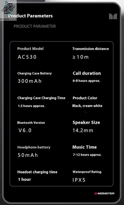 Sales MONSTER AC530 Wireless Bluetooth Earphones Noise-Canceling Wireless Bio-Fiber Dynamic Driver Foldable Music Earphones Gift - Ai-TechWorld