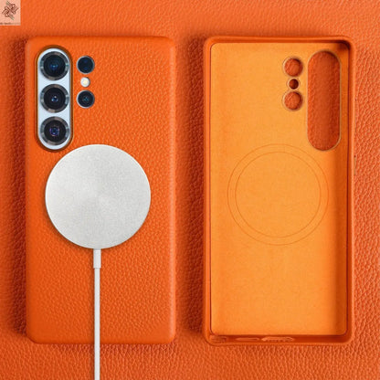 Premium Magnet Magsafe Case For Samsung Galaxy S25 Ultra Genuine Leather Cover Magnetic Funda S23Ultra S24 Cases Full Coverage - Ai - TechWorld