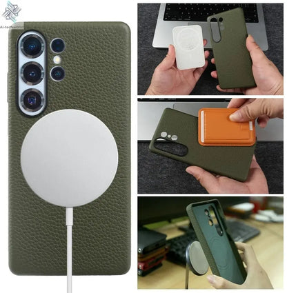 Premium Magnet Magsafe Case For Samsung Galaxy S25 Ultra Genuine Leather Cover Magnetic Funda S23Ultra S24 Cases Full Coverage - Ai - TechWorld