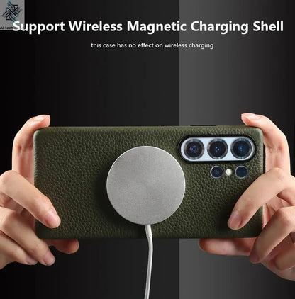 Premium Magnet Magsafe Case For Samsung Galaxy S25 Ultra Genuine Leather Cover Magnetic Funda S23Ultra S24 Cases Full Coverage - Ai - TechWorld