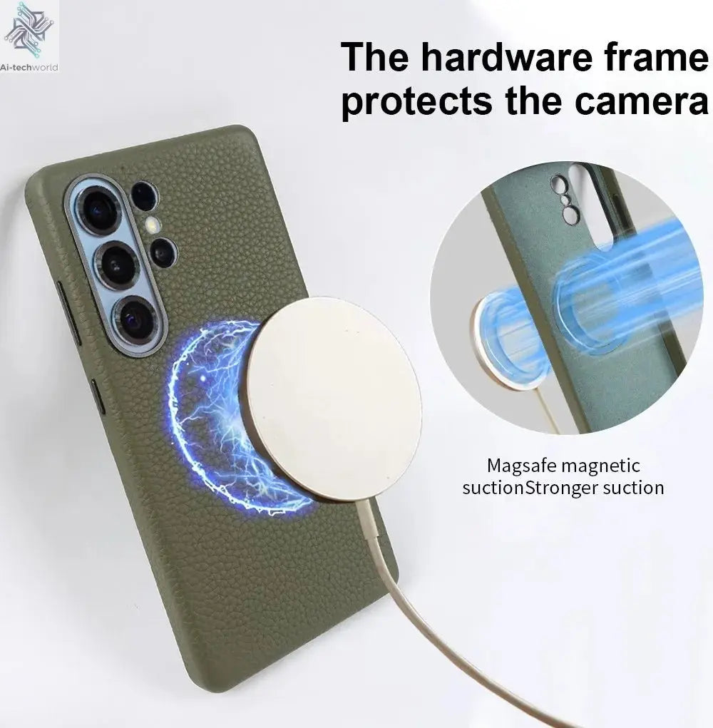 Premium Magnet Magsafe Case For Samsung Galaxy S25 Ultra Genuine Leather Cover Magnetic Funda S23Ultra S24 Cases Full Coverage - Ai - TechWorld